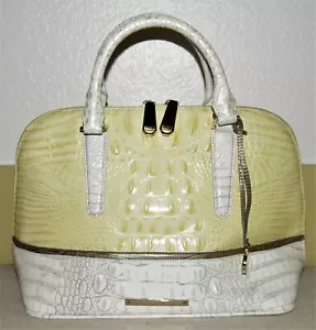 BRAHMIN VIVIAN TRI-TEXTURE DOME SATCHEL DANDELION FAIRCHILD YELLOW WHITE LEATHER - Picture 1 of 12