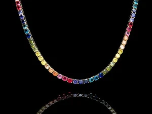 25TCW Multi-Color Rainbow Multi-Gemstone Tennis Necklace 925 Sterling Silver 16" - Picture 1 of 4