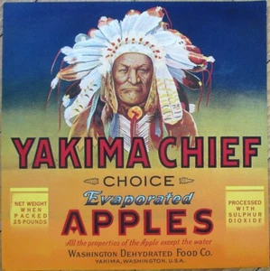 Yakima Chief 1930s coppia etichette cassa frutta, immagine nativi americani, WA Washington - Foto 1 di 2