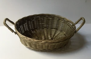 Woven Wicker Basket Fruit Snack Vege Oblong Two Flexible Handles 9.5Lx8Wx3"H - Picture 1 of 5