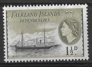FALKLAND ILDS DEPENDENCIAS, QE11 1954 BARCOS, 1 1/2d SG G28, montado sin montar o nunca montado, Cat 2,5 - Imagen 1 de 1