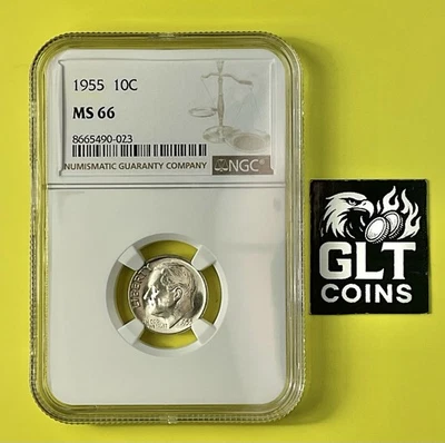 1955 Roosevelt Dime ✦ NGC MS66 ✦ Gorgeous High-Grade Silver Example - Image 1 of 4