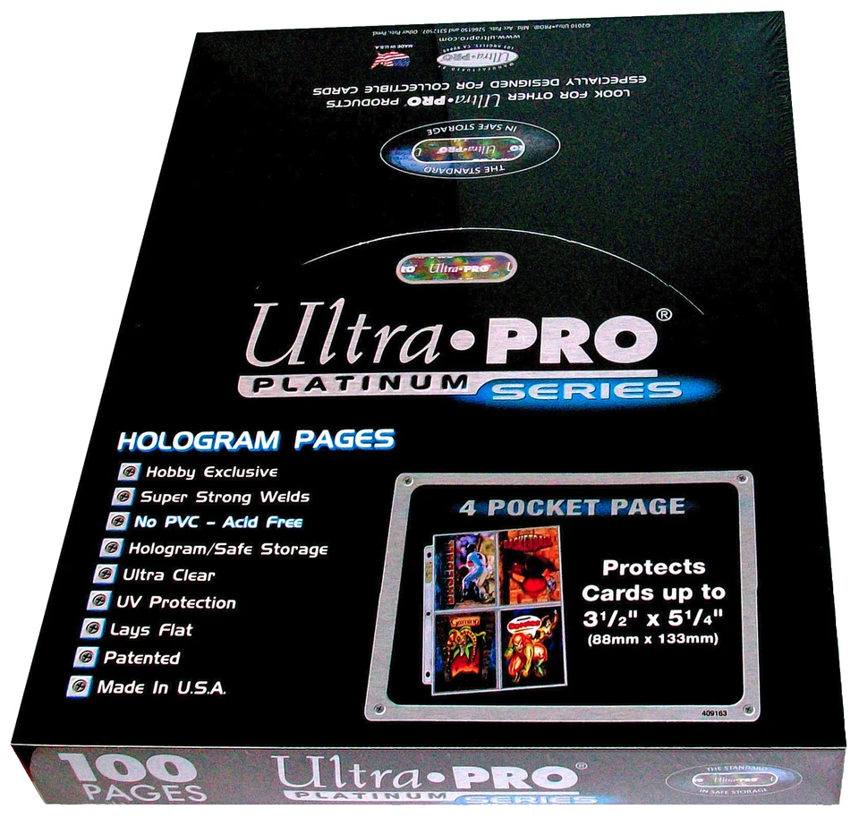 100 Ultra Pro Platinum 4-Pocket Sports Trading Card Storage Pages Sheets Binder