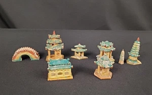 Menge 8 Feengarten Orientalisch Asiatisch Chinesisch Gebäude Pagadas Brücke Vintage - Bild 1 von 9