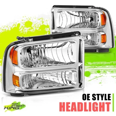 Chrome/Amber Headlight Lamps for Ford F-250 F-350 F-450 F-550 Super Duty 99-04 - Image 1 of 4