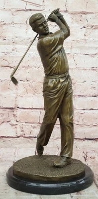 Figura trofeo decoración jardín hogar palos golfista de pie vintage bronce 16" Foto 1 de 4