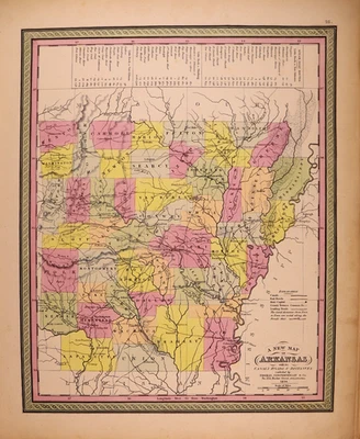 * Mapa antiguo de 1851 ~ Arkansas por Mitchell / Cowperthwait (14x17) Foto 1 de 3