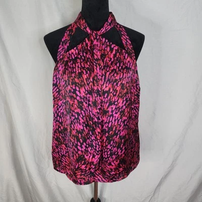 DANIEL RAINN 中号性感缎面扭转外露拉链粉色无袖衬衫 — 第 1/4 张图片