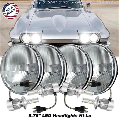 4PCS 5 3/4" 5.75"GLASS LED Headlights Hi-Lo Beam for Chevrolet Corvette C1 C2 C3 - Image 1 of 4