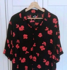 Hollister Hawaiihemd 2xl geblümt schwarz rot kubanischer Kragen - Bild 1 von 7