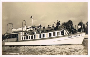 St. Petersburg FL Real Photo Postcard RPPC ~ Man & Banjo Tour Boat Miss Florida - Picture 1 of 3
