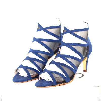 ASHRO Mujer Gladiador 3" Tacón Vestido Sandalias Zapato Talla 10 M Azul Marino NUEVO Foto 1 de 4