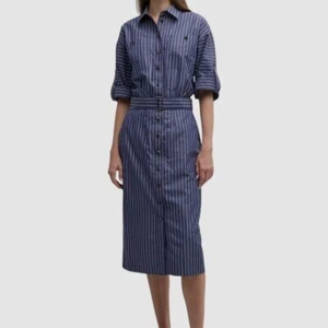 $998 Lafayette 148 New York Women's Blue Striped Cotton Midi Shirtdress Size M - Picture 1 of 5