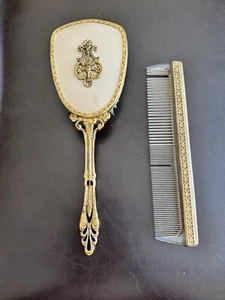 Vintage Globe 24k Gold Plated Vanity Dresser Brush And Comb - Picture 1 of 14