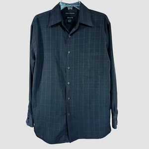 Bruno Mens Sueded Microfiber Windowpane Dress Shirt Slate Gray Button Up Size L - Picture 1 of 5