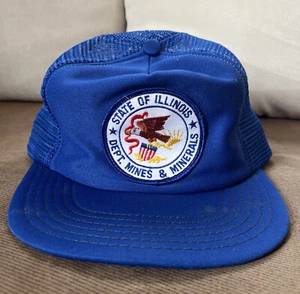 Vintage State Of Illinois Dept Mines Snapback Trucker Blue Hat  Topco - Picture 1 of 4
