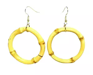 Bamboo Earrings Handmade Natural Ring Round Wood Circle Hoop Bohemian Jewellery - Picture 1 of 12