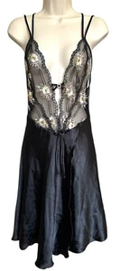 Angel's Story Damen Nachthemd Vintage Style 100% Seide bestickt Gr. M/L schwarz - Bild 1 von 9