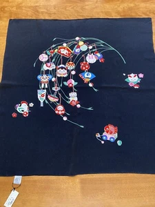 Vtg Japanese Floral Scarf Black Crepe Kurochiku Rayon 26.5” Sq colorful animals - Picture 1 of 17