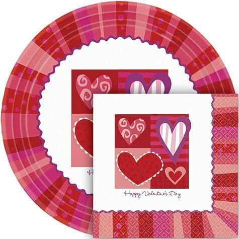 Heartfelt Wishes Hearts Valentine's Day Holiday Party Plates Napkins Value Pack - Image 1 of 1