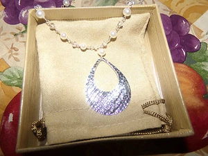 5-6mm White Cultured Freshwater Pearl With Crystal Sterling Silver 16" Adjustabl - Picture 1 of 6