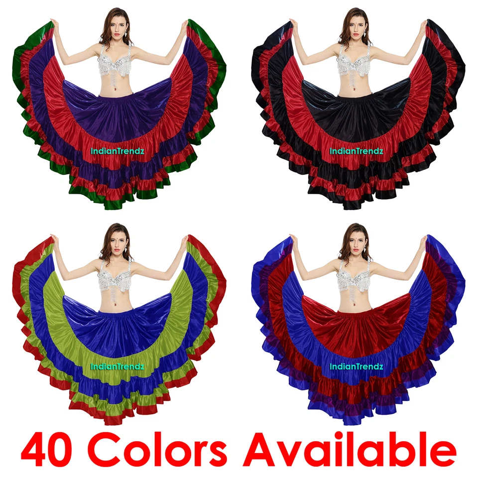 Mezcla Color Satinado 25 Yardas 5 Niveles Faldas Gitanas Danza del Vientre Gótico Flamenco Jupe  Foto 1 de 1