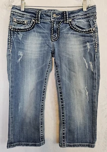MISS ME Clayton Cropped Distressed Capri Jeans JPS5014CR Sz 28 Western Blingy - Picture 1 of 9