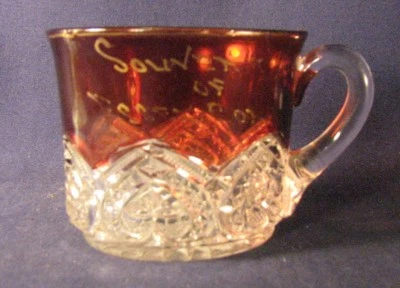 McKee Heart Band ruby stained pattern glass mug cup Souvenier Essex Conn. z - Image 1 of 4