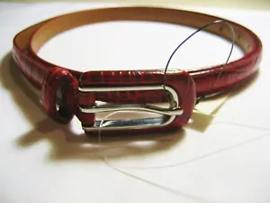 NWT LAUREN Ralph Lauren Red Reptile Embossed Skinny Belt SZ L - Picture 1 of 11