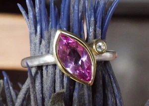 SCHMUCK-STCK RING SILBER PINK TURMALIN Topas vergoldet FACETTEN 58 18,5 19 60 - Bild 1 von 4