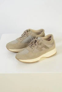 Hogan Women's Grey Suede Leather Sneakers Size 37,5 Made in Italy - Picture 1 of 11