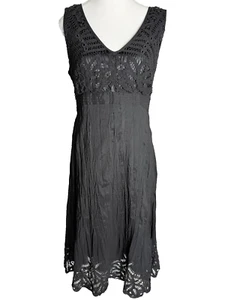 Jacqui E Womens Black Lace Pleats Babydoll Empire Waist Dress Tie Back Size 12 - Picture 1 of 15