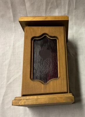 Vintage Wooden-Luminary-Candle Holder With Red Stained Glass Insert In The Door - Image 1 of 4