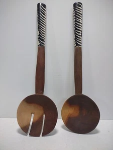 Olive Wood African Salad Servers Serving Set Handcrafted Kitchen Utensils Decor - Picture 1 of 13