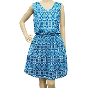 Cabana Life Dress Preppy Blue Geo Cinche/Adjustable/Waist UPF 50+ Cover-Up Sz L - Picture 1 of 12