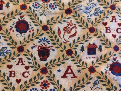 ABC Sampler Acolchado Hojas de Algodón Vid Corazón Alfabeto Flor Pájaro Colonial Por POR Y Foto 1 de 4