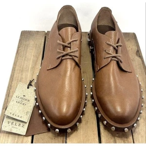 VELEZ Artisan Leather Oxford Dress Shoes Studded Tan Brown Men's Size US 8 Lux - Picture 1 of 5