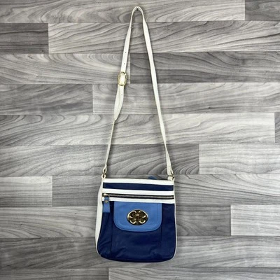 Bolso Bandolera Emma Fox Mujer Azul Blanco Cuero Correa Ajustable Bloqueo Giratorio Foto 1 de 4