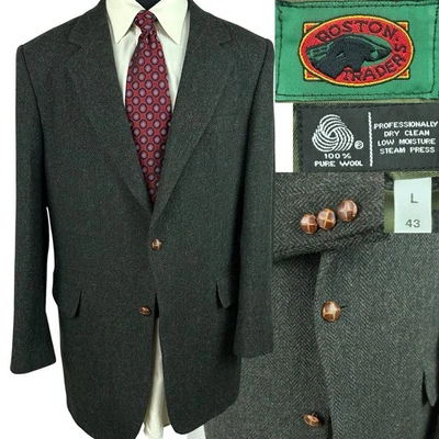 Abrigo deportivo vintage de lana tweed verde oscuro Boston Traders 43L Foto 1 de 4