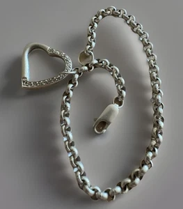 Sterling Silver 925 Solid Belcher Chain Bracelet LOVE HEART CHARM Cz 10.28g 7.5” - Picture 1 of 12