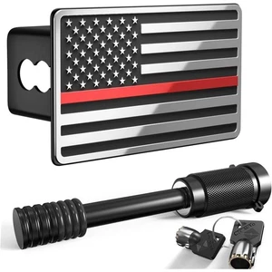 Cubierta de enganche de remolque de metal con bandera americana para receptores de 2" cromo azul con pasador de 5/8" - Imagen 1 de 7