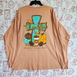 Simply Southern Women's 2XL Long Sleeve Cross Pumpkins Fall Coffee All Cotton - Picture 1 of 6
