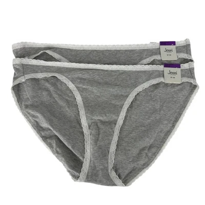 Jenni Intimates NEW Lot of 2 XXL Bikini Panties Grey White Lace Briefs Cotton - Image 1 of 4