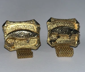 Vintage 3D Fisch Forelle Lachs Manschettenknöpfe Angeln goldfarben - Bild 1 von 4