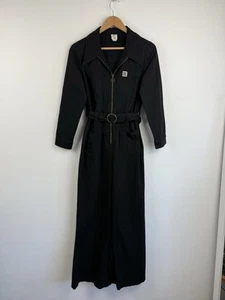 Lucy & Yak Jumpsuit Size Uk 10 Black Flared Leg Long Sleeve Belted Boilersuit - Picture 1 of 7