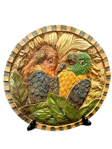 Vintage Parrot Wall Art Handmade Tropical Decor Birds Leaves Intricate Design - Picture 1 of 2