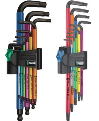 Wera Multi Colour Hex Allen Key Set 1.5-10mm + Torx Star Set Extra Long T8 - T40 - Image 1 of 4