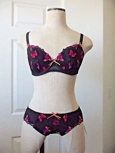 Sujetador Freya MIMI Negro Estampado Mariposa 2711 UW Acolchado 38D y 2781 Brief XL - Imagen 1 de 8