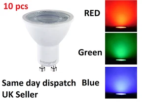 10 X 5W INTEGRAL GU10  LED BULBS  RED /GREEN/BLUE NON DIM - Afbeelding 1 van 1