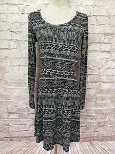 POOF Long Sleeve Dress Fit & Flare Gray Black Jersey Knit Size Small NEW - Picture 1 of 5